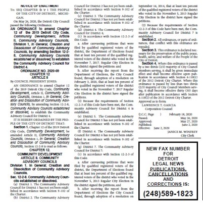 District 4 Community Advisory Council ordinance approved. Posted Jun second.